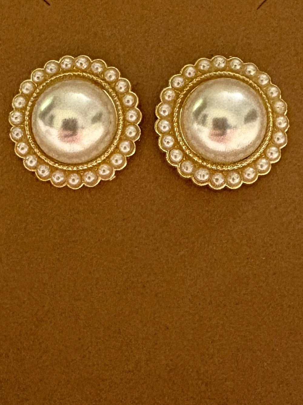 Classic Gold and Pearl Button Stud Earrings